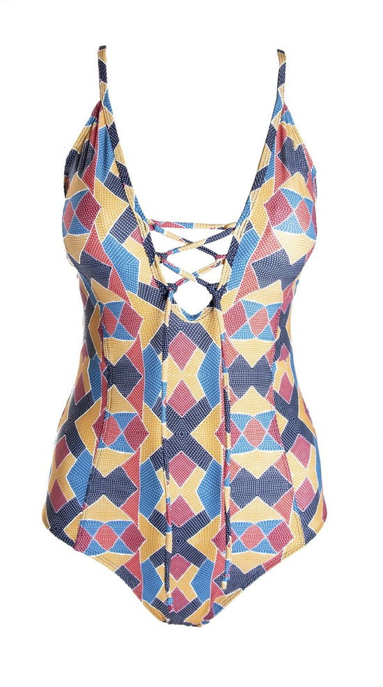 Goompi Women's Lace Up One Piece Swimsuit