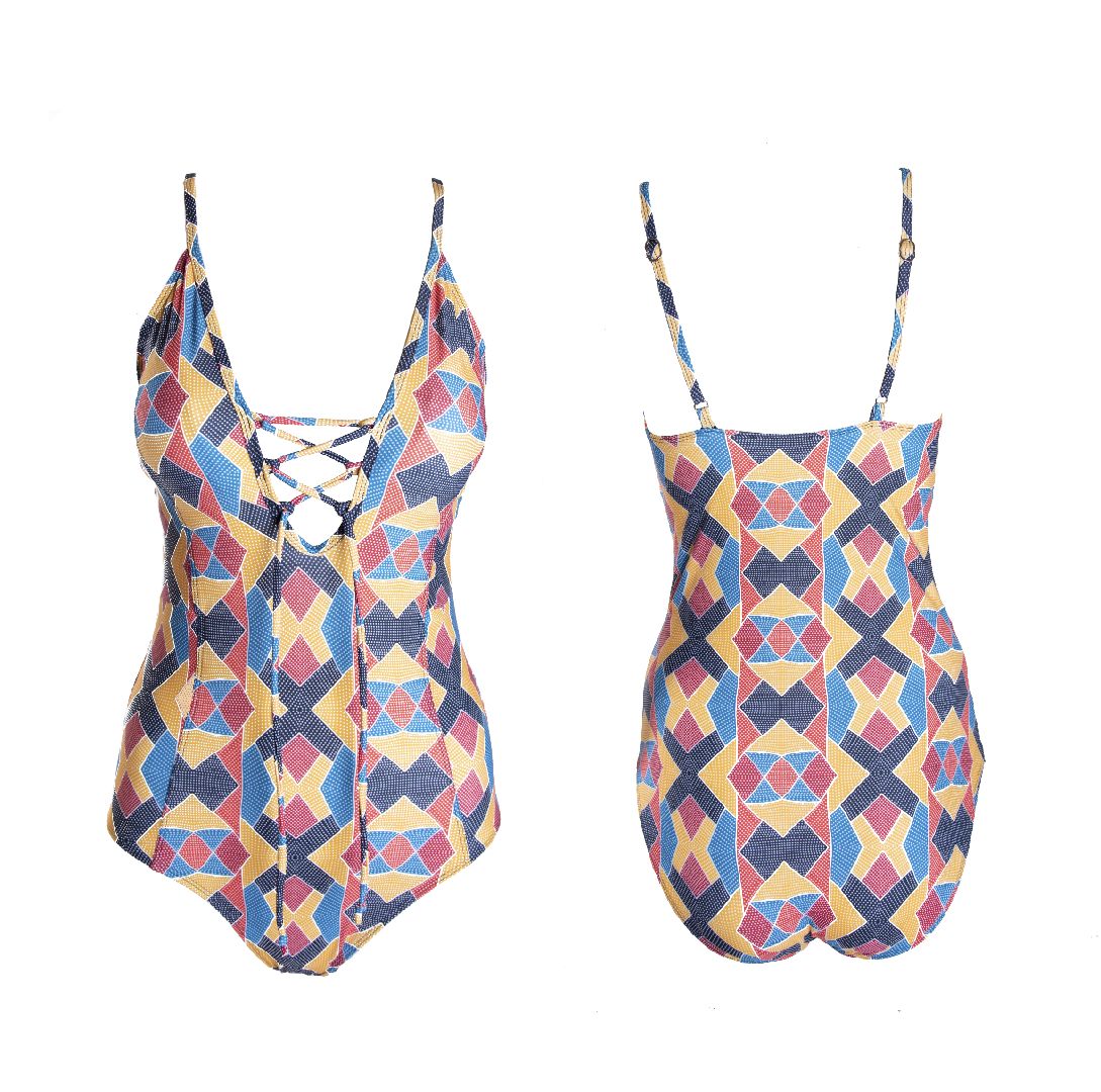 Goompi Women's Lace Up One Piece Swimsuit